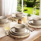 AmorArc Stoneware Dinnerware Sets,Round Reactive Glaze Ceramic Plates and Bowls Set,Highly Scratch Resistant | Dishwasher & Microwave Safe Dishes,Service for 6 (18pc)