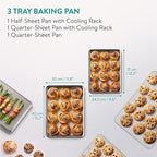 Navaris Baking Sheet Set - 2 Quarter Sheet Pans and Rack 12.2" x 9.6" x 1" (31 x 24.5 x 2.5cm) - 1 Half Sheet Tray and Rack 15.7" x 11.8" x 1" (40 x 30 x 2.5cm)