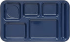 Carlisle FoodService Products Plastic Meal Tray Righ-Handed Heavyweight Lunch Tray with 6-Compartments for Schools, Cafeterias, and Dining Halls, Melamine, 15 x 9 Inches, Dark Blue