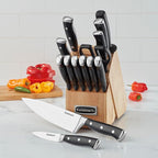 CUISINART Block Knife Set, 15pc Cutlery Knife Set with Steel Blades for Precise Cutting, Lightweight, Stainless Steel, Durable & Dishwasher Safe, C77BTR-15P