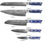 Chef Cooking Knives Set- Kitchen Knife Set of 5 Piece - Ultra-Sharp VG10 Damascus Steel & Resin Handle - Xuan Series (Sapphire Blue)