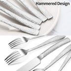 40-Piece Silverware Set, Silver Hammered Stainless Steel Flatware Sets for 8, Food-Grade Tableware Set, Including Fork Knife Spoon Set, Home Kitchen Cutlery Sets, Dishwasher Safe