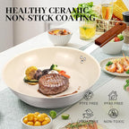 MARSKITOP 10 Inch Frying Pan Nonstick, Stainless Steel Skillet with Ceramic Coating, PFAS Free, Fry Pan with Ergonomic Wooden Handle, Suitable for All Stove