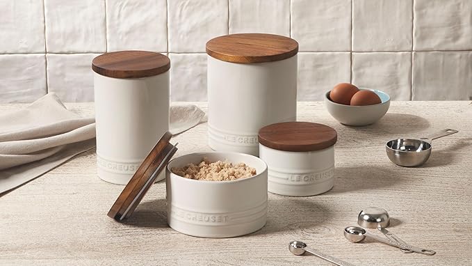 Le Creuset Signature Salt Cellar and Storage Canister with Wood Lid, 26 oz., Oyster