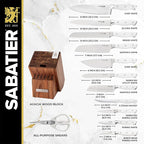 Sabatier Forged Triple Rivet Built-In Edgekeeper Sharpener, 18-Pieces, High-Carbon Stainless Steel Kitchen Knives, Razor-Sharp Knife set with Acacia Wood Block, White