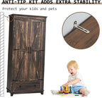 Farmhouse Kitchen Pantry Cabinet, 72" Tall Storage Cabinet with Adjustable Shelves & Barn Doors, Freestanding Kitchen Cupboard for Dining Room, Living Room, Dark Rustic Oak