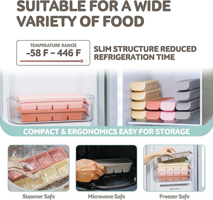 Silicone Freezer Trays with Lid,0.7oz 12 Section-Leak Proof Silicone Freezer molds for Homemade Baby Food Breastmilk, Purees, Vegetables, Fruit, Baby Food Jars Ice Tray with Lid BPA Free Brown