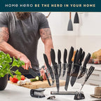 Home Hero Kitchen Knife Set - High Carbon Stainless Steel Blades & Built-In Sharpener - Ergonomic Handles & Cutlery Block Storage - Precision Cooking Prep with Chef Knife - 20 Pc, Black