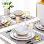 AmorArc Ceramic Dinnerware Sets for 8, 24 Pieces Handpainted Plates and Bowls Set with Rustic Terracotta Underside, Scratch Resistant Stoneware Dishes Set, Dishwasher & Microwave Safe, White