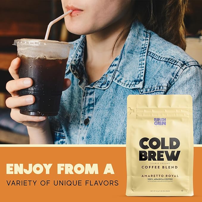 Birch Glen Roasters Cold Brew Coffee | Flavored Coarse Ground Coffee | Artisanal Roasting | Medium Roast |100% Arabica |1 LB Bag | Caramel Cream
