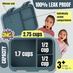BEARFOOT Kids Lunch Box with Compartments – Compact & Lightweight | Leak-Proof, BPA-Free, Dishwasher & Microwave Safe | Hand-Drawn Design for Preschool, School, Travel (Sticker Blue, 2.75 Cups)