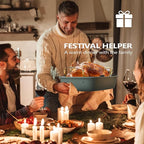 Nonstick Roasting Pan, 17 Inch x 13 Inch Large Roaster Pan with Removable Rack, Roaster for Roasting Turkey, Meat & Vegetables (Green）