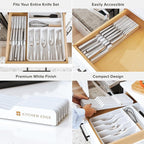 KitchenEdge White Knife Drawer Organizer Insert - Knife Block Holder, Holds 5 Long + 6 Short Knives (Not Included), Fits Most Sizes, Non-Slip Feet, 100% Sustainable Bamboo, Food-Safe White Finish