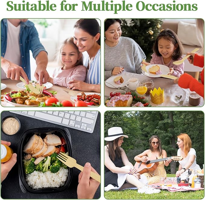 ECOLipak 300 Count Bamboo Forks Disposable, 6.7 Inch No Splinters Heavy Duty Bamboo Disposable Compostable Forks for Party, Wedding, Camping, Traveling, Family Dinners, Large Events