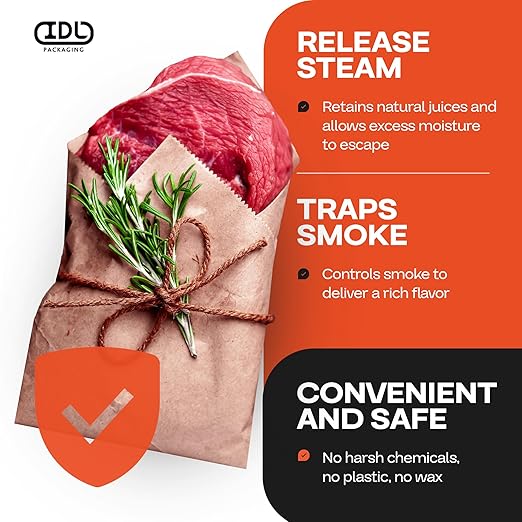 Peach Butcher Paper 24" x 2160" (180 feet) with Cutter - USA-Made Natural Butcher Paper Roll for Meat & Fish - Uncoated, Unwaxed & Food-Grade Material for Smoking Meat, Grilling & BBQ by IDL Packaging