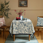 ISAENNE Designer French Linen Square Tablecloth,Blue Floral Washable Indoor Table Cloth,Durable Home Decor Tablecloths for Dining Thanksgiving Kitchen Tea Party Christmas,67"*67"-Ruyi B