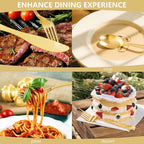 150 PCS Gold Plastic Silverware - Gold Plastic Flatware Disposable - Heavy Duty Disposable Utensils Sets Includes 50 Forks, 50 Spoons, 50 Knives for Thanksgiving Party Wedding