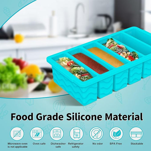 2-Pack Silicone Freezer Trays with Lid, 2 Large 2-Cup(500ml) & 6 Small 1/2-Cup(125ml) Soup Freezer Container Molds, Ice Cube Tray For Meal Prep & Freezing Soup, Stews, Sauces, Oven & Dishwasher-Safe