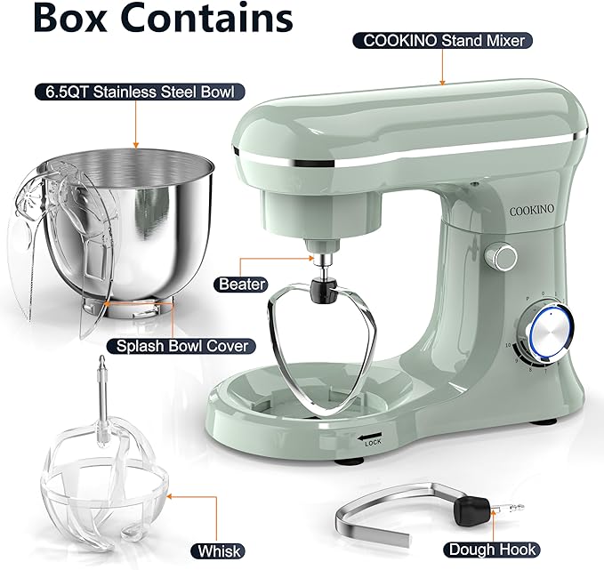 Electric Stand Mixer,10 Speeds Tilt-Head Food Mixer, 3-IN-1 Kitchen Mixer for Daily Cooks with 6 QT Bowl,Dough Hook, Beater, Whisk (Morandi Green)