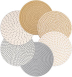 Billbotk 8" Trivets for Hot Dishes, Hot pots and Pans, 6 Heat Resistant Hot Pads, Pot Holders for Kitchen, Hot Plate Mats for Table, Kitchen Decor for Counter, Home Essentials, Farmhouse(Boho)