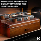 Premium Pocket Knife Display Case for 30 Knives - Large Wooden Knife Organizer, Storage & Holder with Unique Pillars, Hinged Cover, Drawer - Knife Collection Box - Handcrafted for Men