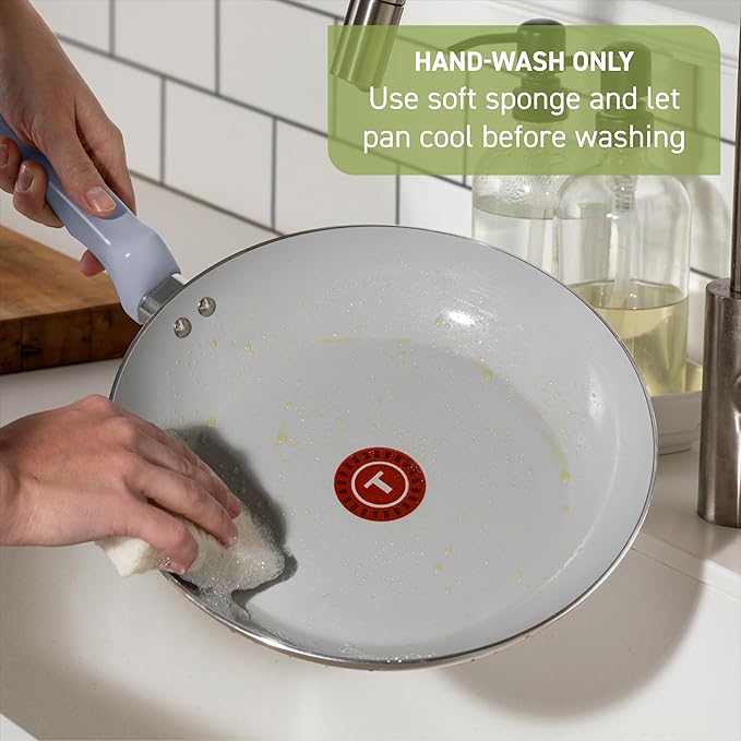 T-Fal Refresh Ceramic Nonstick Saute Pan with Lid 5 Qt, Cooking Pans Nonstick, Oven Safe up to 350°F Cookware, Stay-Cool Handle, Skillet, Blue