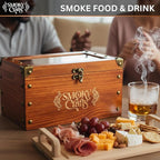 Old Fashioned Smoker Kit - Whiskey Smoker Kit with Smoking Gun, Cocktail Smoke Box, Food Tray and Wood Chips (Apple & Cherry) - Bourbon Gifts for Men