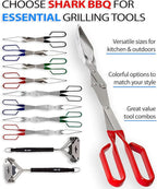 Shark BBQ Grill Tongs for Steaks - 2-Pack Gift Set - 17" & 13" Professional Kitchen and Outdoor Grilling Utensil Set (Red)