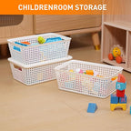Plastic Storage Baskets With Lid, Storage Bins for Organizing, Stackable Decorative Containers for Shelves Drawers Desktop Closet Playroom Classroom Office, 6 Pack- White