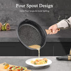 Non Stick Frying Pan Set - YIIFEEO Granite Skillet Set with 100% PFOA & PTFE Free, Induction Egg Omelette Pans for Cooking Pan Set, Cookware Set Nonstick Pots and Pans Set Gift for Women