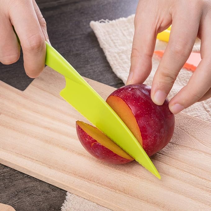 JOVITEC 8 Pcs Kid Cooking Kitchen Knife Set, Plastic Serrated Edges Children's Safe Chef Nylon Knives for Cutting Fruit Bread Cake Salad Lettuce Kids Cooking Supply(Blue Square Knife)