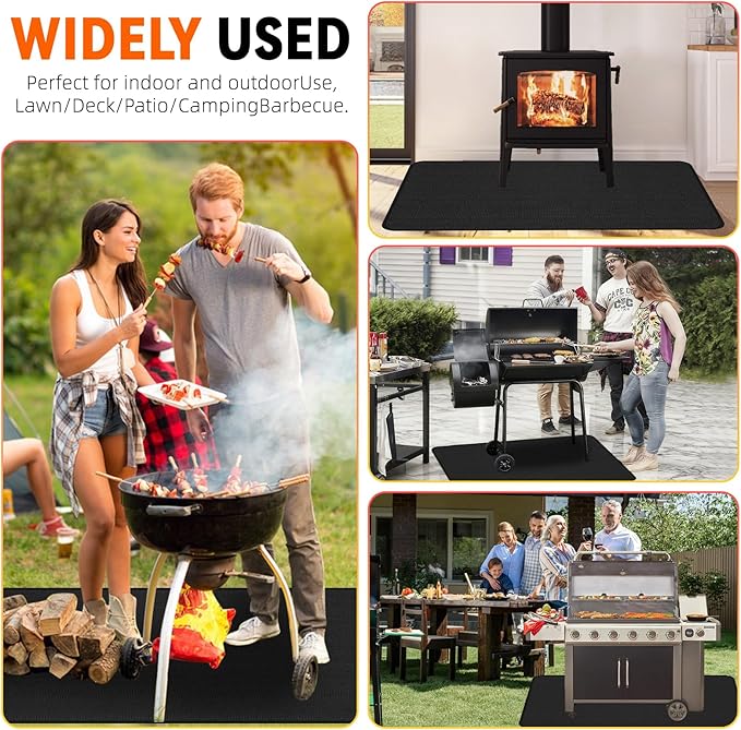 60x40 inch Under Grill Mat for Outdoor BBQ, Extra Large Fireproof Deck Protector Pad, Waterproof Oil-Proof Patio Lawn Mat for Grill, Fireplace & Fire Pit