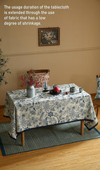 ISAENNE Designer French Linen Small Square Tablecloth,Blue Floral Washable Indoor Table Cloth,Durable Home Decor Tablecloths for Dining Thanksgiving Kitchen Tea Party Christmas,55"*55"-Ruyi B