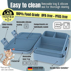BEARFOOT Kids Lunch Box with Compartments – Compact & Lightweight | Leak-Proof, BPA-Free, Dishwasher & Microwave Safe | Hand-Drawn Design for Preschool, School, Travel (Blue, 4 Cups)
