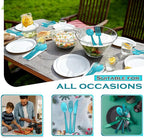 Minatee 150 Pieces Disposable Cutlery Set Plastic Silverware Heavy Duty Utensil Sets 50 Forks 50 Knives 50 Spoons for Home Office School Party Picnics Restaurant Outdoor Events(Peacock Blue)