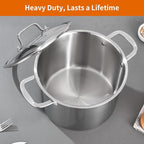 DELARLO Tri-Ply Stainless Steel 8 Quart Stock Pot, Heavy-Duty, All Stove Compatible, Up to 600℉ Soup Pot with Lid, 18/10 Induction Big Stockpot with Lids, Large Stainless Steel Induction for Cooking