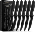 Home Hero Steak Knife Set - Nonstick Serrated Steak Knives - Stainless-Steel Kitchen Knife Set - Ergonomic TPR Handles for Precision Meat Carver - 6-Pc Set, Black