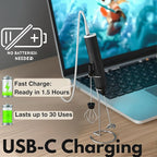 Milk Frother Handheld with 3 Stainless Steel Whisks, Rechargeable Electric Drink Mixer with Stand & Travel Case, Milk Foamer for Coffee, Latte, Cappuccino, Hot Chocolate, Egg,Jam Supplement-Green