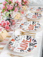WDF 50PCS Heart Paper Plates -10"x12" Heart Plates Disposable -Love Design Valentines Plates for Weddings/Anniversary Birthday Party Thanksgiving