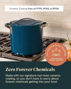 Caraway Stock Pot - 12 Qt Ceramic Coated With Lid - Free From Forever Chemicals - Large for Bigger Batches - Cream