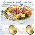 Baderke 6 Sets 11.8" Chilled Serving Tray for Parties Round Iced Platter with Ice Underneath Stainless Steel Clip Fruit Fork Shrimp Cocktail Serving Dish for Oysters Crawfish Fruits (Gold)