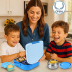 TinyPalsa Bento Box for Kids with 10oz Thermos, Durable Lunch Box with Leak Proof Insulated Food Jar, 3 Compartments with Portable Handle for Ages 3+, Dishwasher Safe, Ideal for School, Travel (Blue)