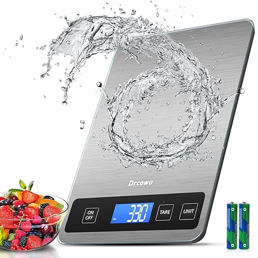 Large Digital Kitchen Scale, Drcowu 15kg Food Kitchen Scales for Baking, Cooking, Keto and Meal Prep, Food Weight Scale with 1g Accuracy and LCD Display, Easy to Read, Grams and Oz (Silver)