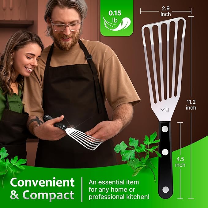 MIU Fish Spatula Stainless Steel, Flexible, Polished Metal, Corrosion Resistant, Kitchen Slotted Turner [Upgraded Version]