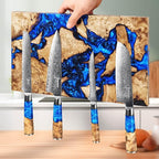 SENKEN "Dark Tsunami" Extra Large Magnetic Knife Block - Holds Up to 16 Knives - Knife Block without Knives, Beautiful Dark Blue Resin & Burl Wood Blend Knife Holder ("Dark Tsunami " Blue Resin Blend)