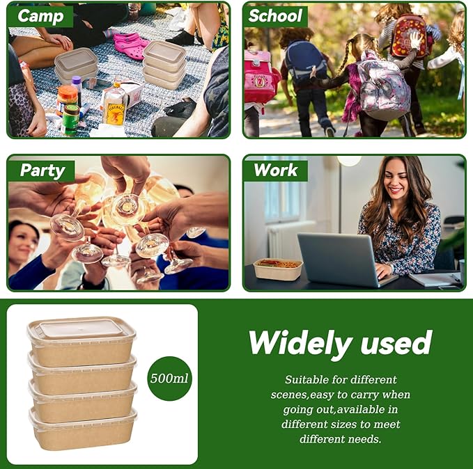 50-Pack 35oz Disposable Kraft Paper Bowls【with Lids and Forks】, Large Meal Prep Containers To Go Food Prep Containers, Leakproof Paper Bowls Treat Soup Serving Bowl, Microwave Safe for Hot/Cold Food