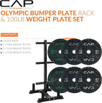 CAP Barbell 2-Inch Olympic Bumper Plate Weight Set with 6 Post Rack | 100-370 lbs | Multiple Options