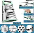Rainspire Professional Box Grater, Cheese Grater Box for Kitchen Stainless Steel with 4 Sides, Cheese and Spice Graters with Handle for Vegetables, Ginger, Potatoes, Mint