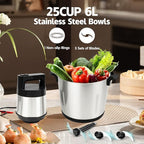 Large Food Processor Meat Grinder - Electric Chopper for Ice,Yam,Vegetable&Food Blender,1200W Powerful Copper Motor - Includes 3 Sets of Bi-Level Blades and 1Bowl 25Cup/6L