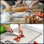 Chef’s Steel Pro 15”×10” Premium 304 Stainless Steel Cutting Board – 4-in-1 Double-Sided with Knife Sharpener, Garlic Grater, Wheat Straw PP & TPR Non-Slip, Dishwasher Safe, Includes Eco Sponge